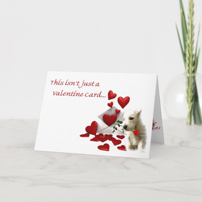 Westie Rose and Hearts Valentine Holiday Card (Front)