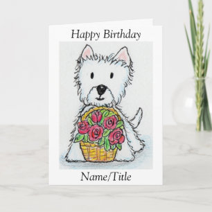 Westie roses Birthday greeting card personalise