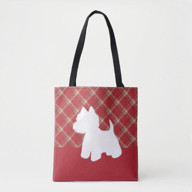 Westie Sac fourre-tout rouge Plaid (Devant)