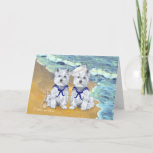 Westie Sailor Twins at the Beach Card