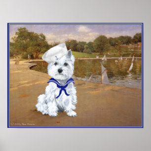 Westie Sailor with Boats Poster