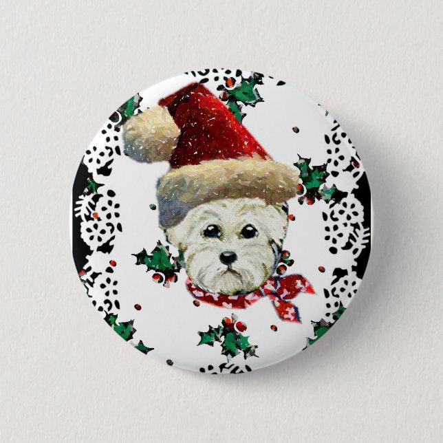 Westie Santa 2 Inch Round Button (Front)