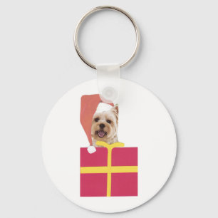 Westie Santa Hat Gift Box Keychain