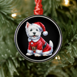 Westie Santa Paws Christmas Metal Ornament