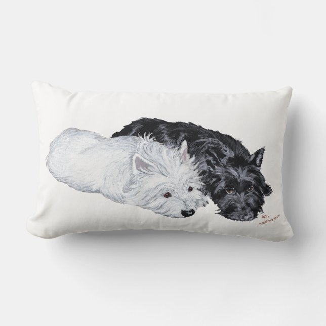 Westie & Scottie at Ease Lumbar Pillow (Front)