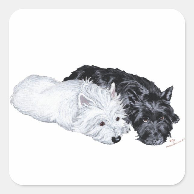 Westie & Scottie at Ease Square Sticker (Front)