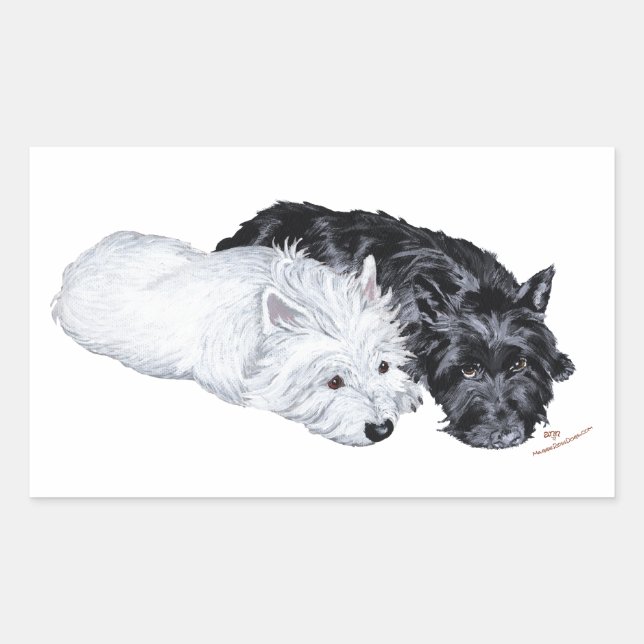Westie & Scottie at Ease Sticker (Front)