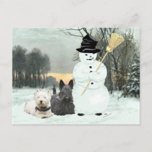 Westie & Scottie Build a Snowman Postcard