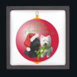 Westie Scottie Christmas Ornament Gift Box<br><div class="desc">Christmas Westie and Scottie dogs to help you celebrate the Christmas Season!  Come visit our Maggie Ross Scotties shop to see more than 400 seasonal designs created from my original artwork on clothing,  novelty and gift items! Merry Christmas!</div>