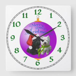 Westie Scottie Christmas Ornament Square Wall Clock