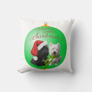 Westie Scottie Christmas Ornament Throw Pillow