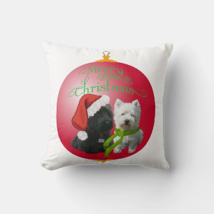 Westie Scottie Christmas Ornament Throw Pillow