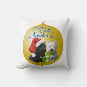 Westie Scottie Christmas Ornament Throw Pillow