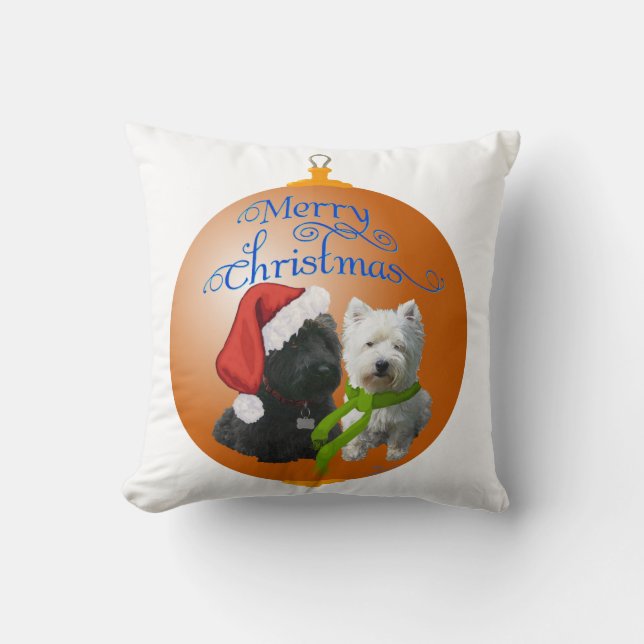 Westie Scottie Christmas Ornament Throw Pillow (Front)