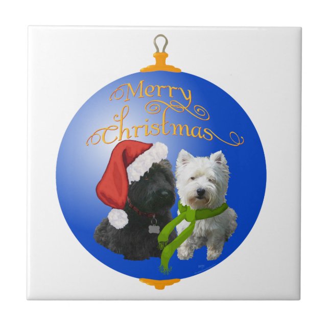 Westie Scottie Christmas Ornament Tile (Front)