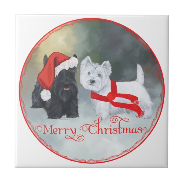 Westie Scottie Christmas Tile (Front)