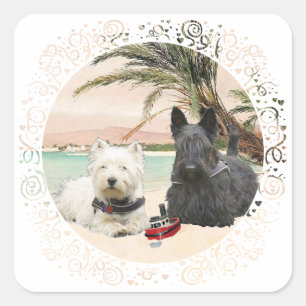 Westie & Scottie on Palmy Beach Square Sticker