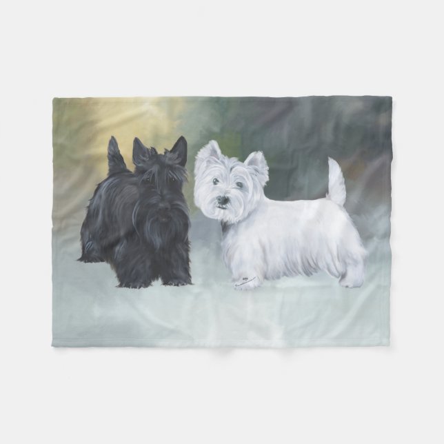 Westie Scottie Wintertime Fleece Blanket (Front (Horizontal))