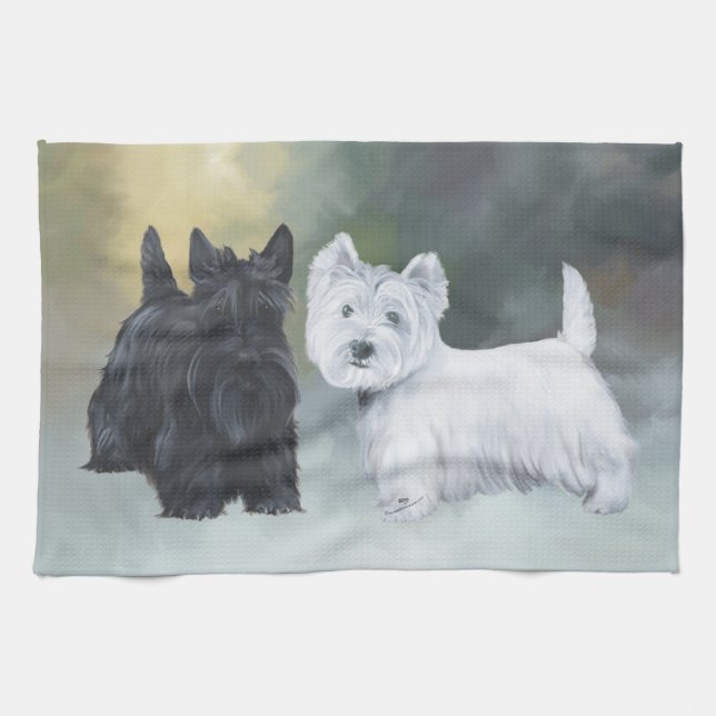 Westie Scottie Wintertime Kitchen Towel (Horizontal)