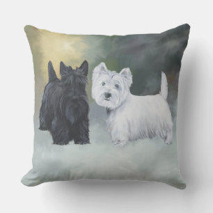 Westie Scottie Wintertime Throw Pillow