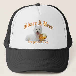 Westie Shares A Beer Trucker Hat