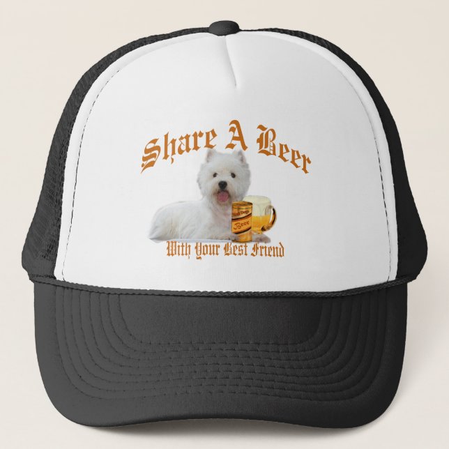 Westie Shares A Beer Trucker Hat (Front)