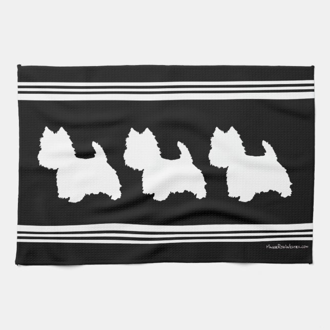 Westie Silhouette on Black Kitchen Towel (Horizontal)