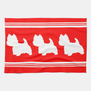 Westie Silhouette on Red Kitchen Towel