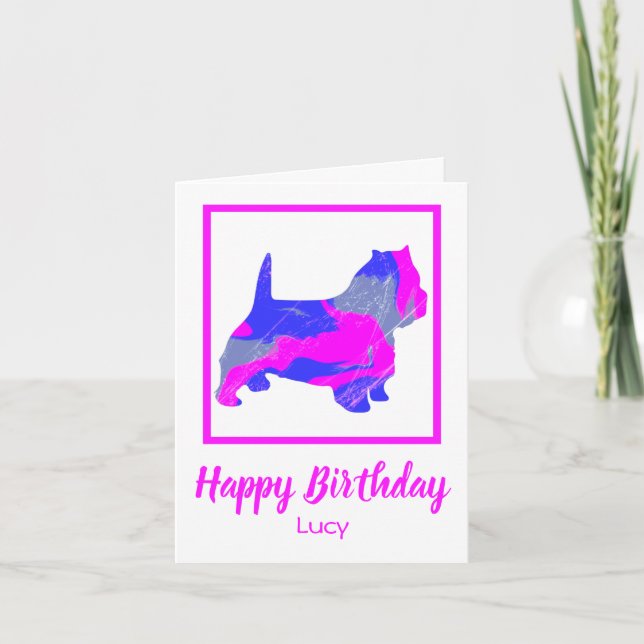 Westie Silhouette Pink Dog Funny Birthday Card (Front)