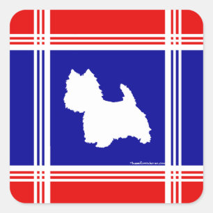 Westie Silhouette Red, White, Blue Square Sticker