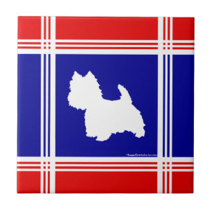 Westie Silhouette Red, White, Blue Tile