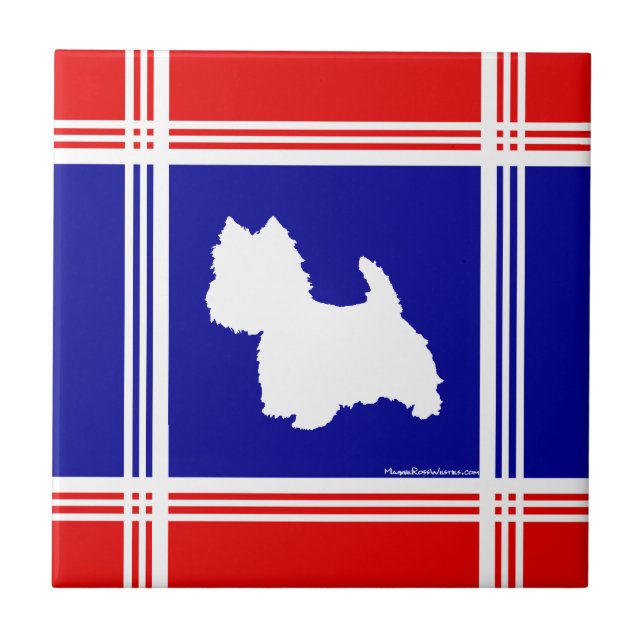 Westie Silhouette Red, White, Blue Tile (Front)