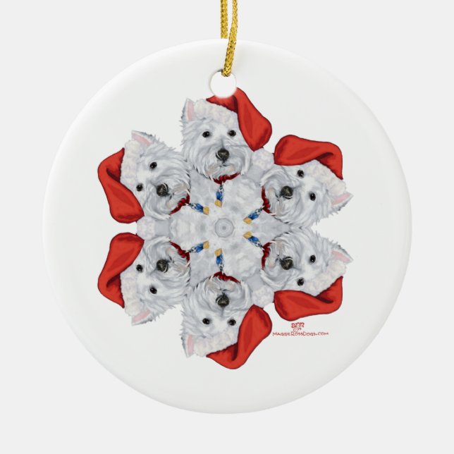 Westie Snowflake Ceramic Ornament (Front)