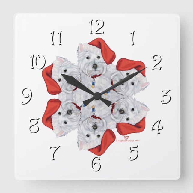Westie Snowflake Square Wall Clock (Front)