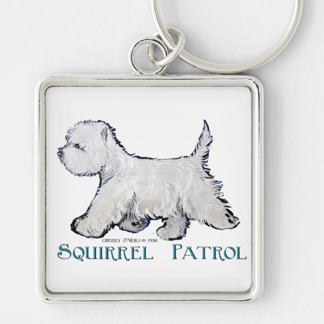 Westie Squirrel Patrol Keychain (Front)