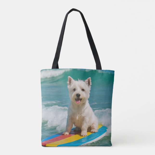 Westie Surfing Beach Bag Tote Bag (Back)