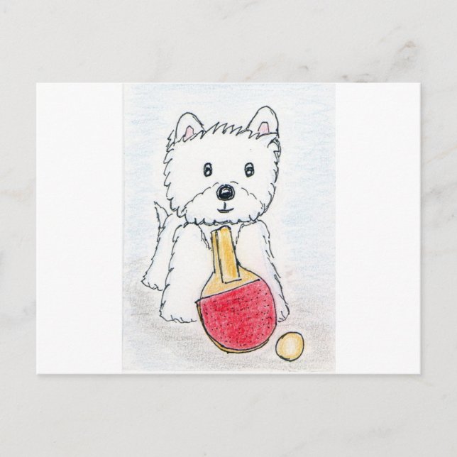 WESTIE TABLE TENNIS POSTCARD (Front)