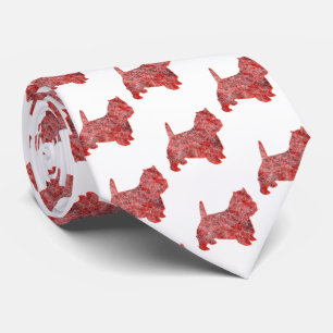Westie Terrier Christmas Dog Silhouette White Neck Tie