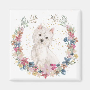 Westie Terrier Spring Flowers Wreath Magnet