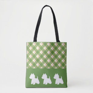 Westie Tote Bag Green Plaid