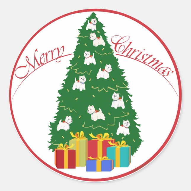 Westie Tree Classic Round Sticker (Front)
