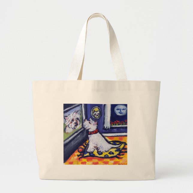 Westie TV watcher Large Tote Bag (Front)