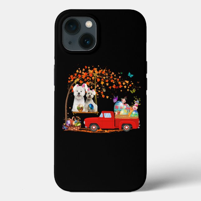 Westie Wearing Bunny Ear Red Truck With Eggs Case-Mate iPhone Case (Back)
