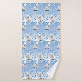 Westie West Highland Terrier Bath Towel Blue Paws