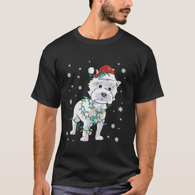 Westie West Highland Terrier Wrapped In Christmas  T-Shirt (Front)