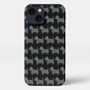 Westie White Terrier Dog Silhouette Grid Black iPhone 13 Case