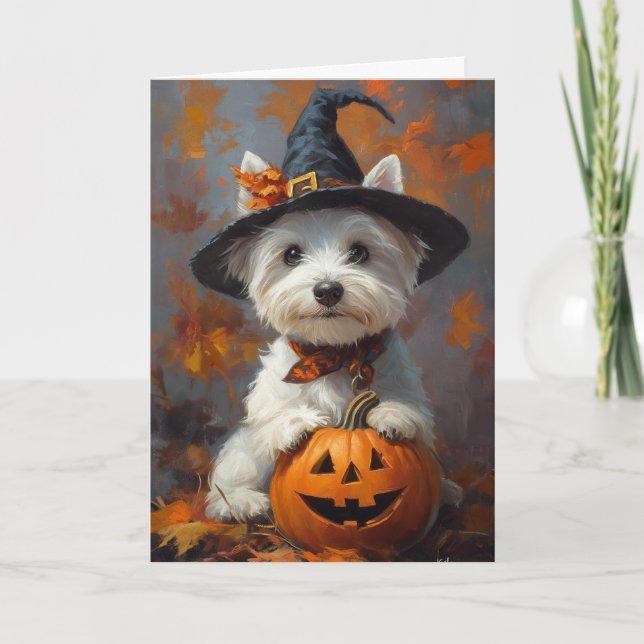 Westie Witch Halloween Holiday Card (Front)