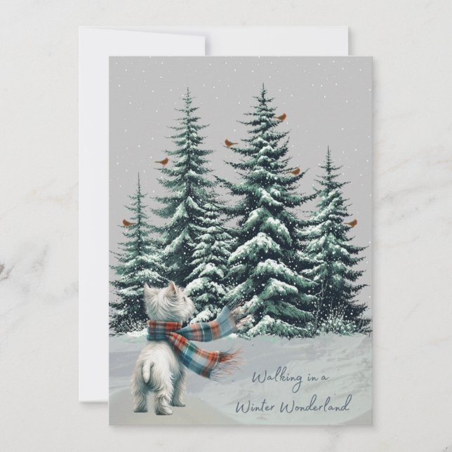 Westie with Cardinals Winter Christmas Card (Front)