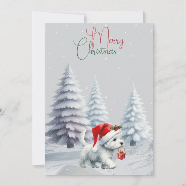 Westie With Gift Merry Christmas Card (Front)