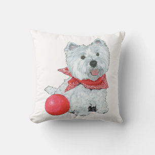 Westie With Red Ball Throw Pillow